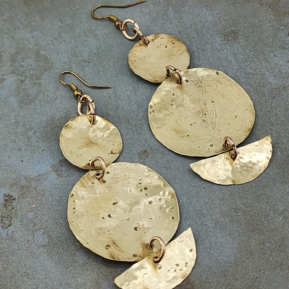 DREAMY JWLS Jewelry - BRASS HAMMERED DANGLING EARRINGS HANDMADE STATEMENT JEWELRY
